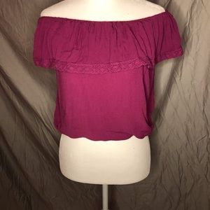 Purple off the shoulder crop top